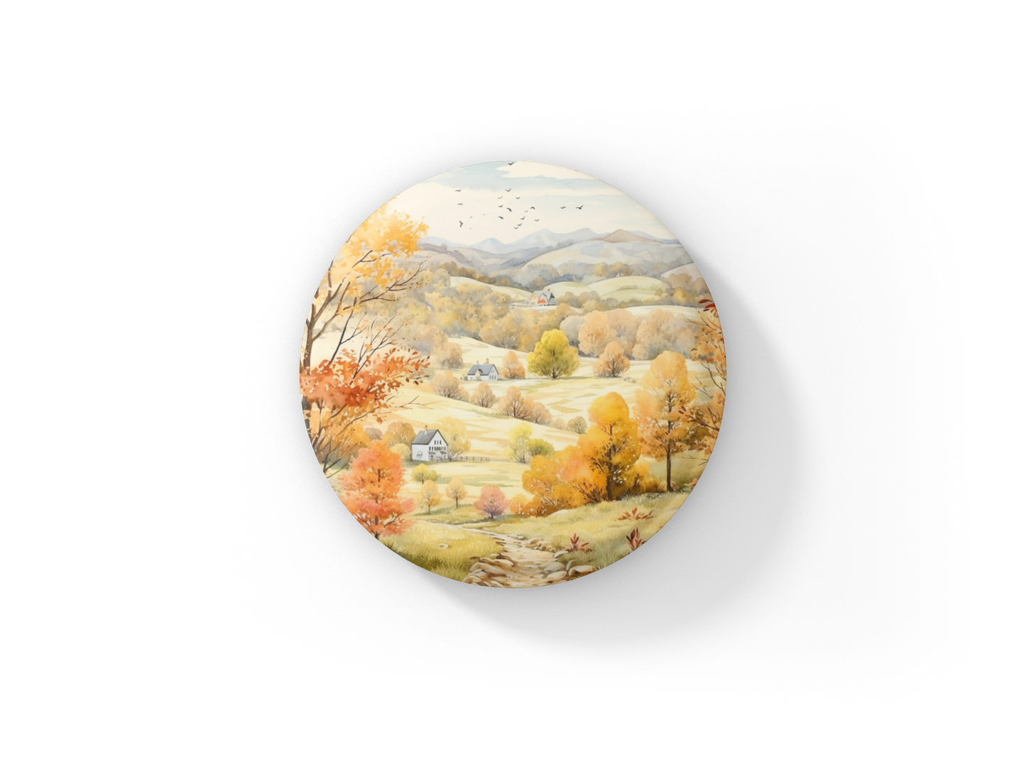 Country Fall Landscape 13 Pin Back Button, Magnet