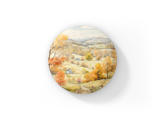 Country Fall Landscape 13 Pin Back Button, Magnet
