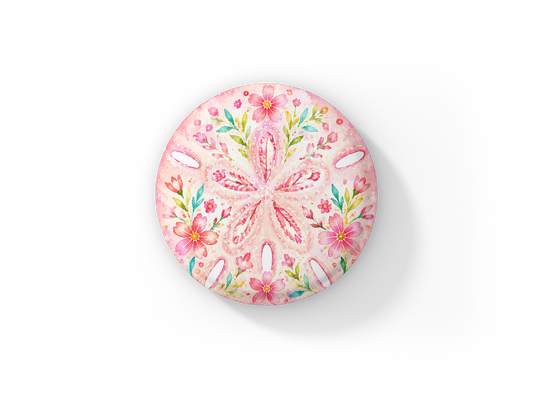 Pink Sand Dollar Pin Back Button, Magnet