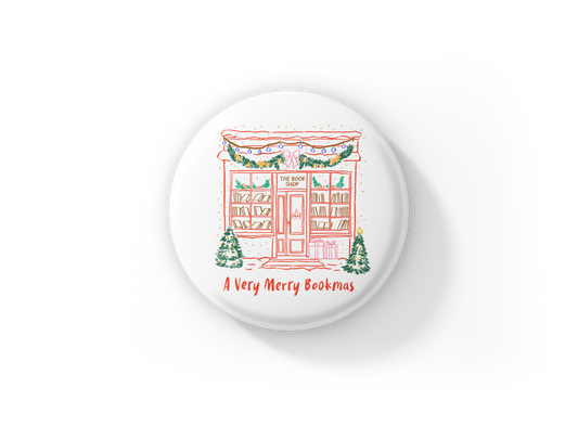 Christmas Bookshop Pin Pin Back Button, Magnet