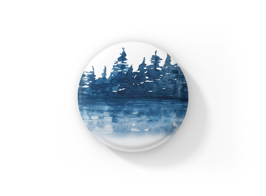 Blue Forest Landscape Pin Back Button, Magnet