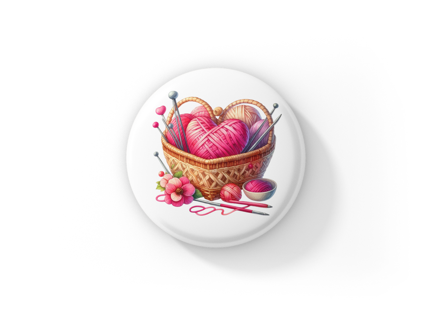 Knitting Basket Pin Back Button, Magnet