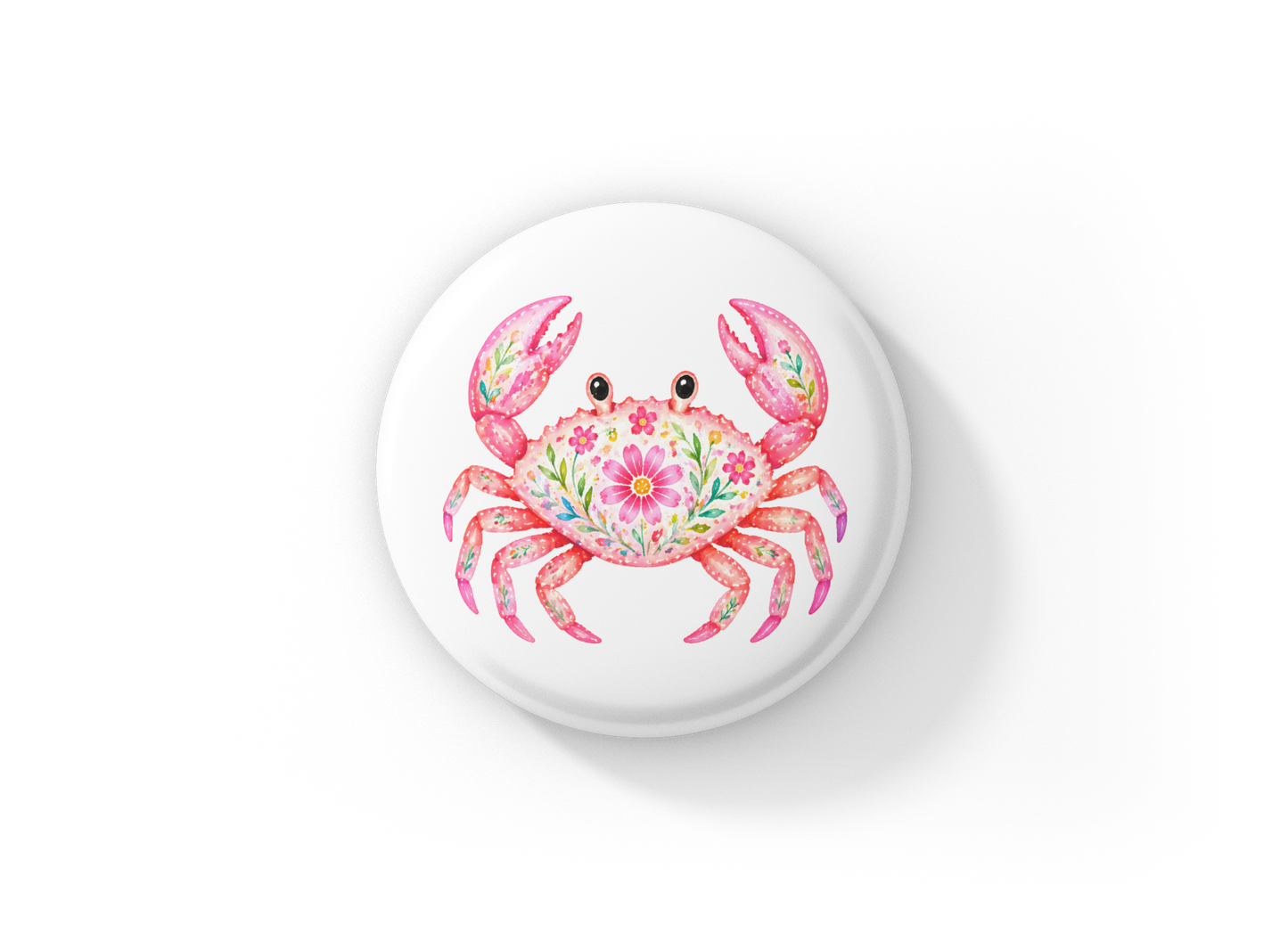 Floral Pink Crab Pin Back Button, Magnet