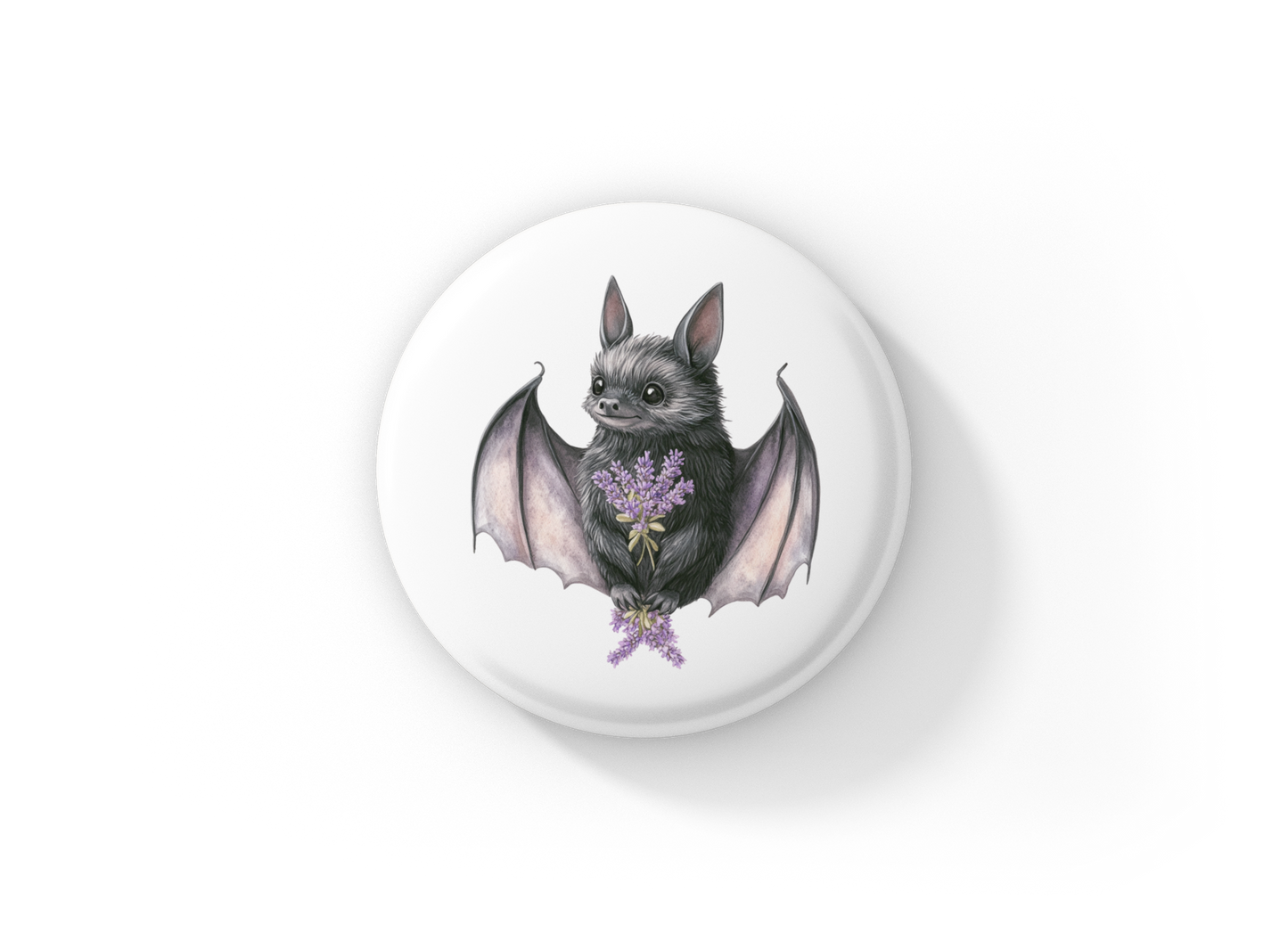 Lavender Bat 3 Pin Back Button, Magnet