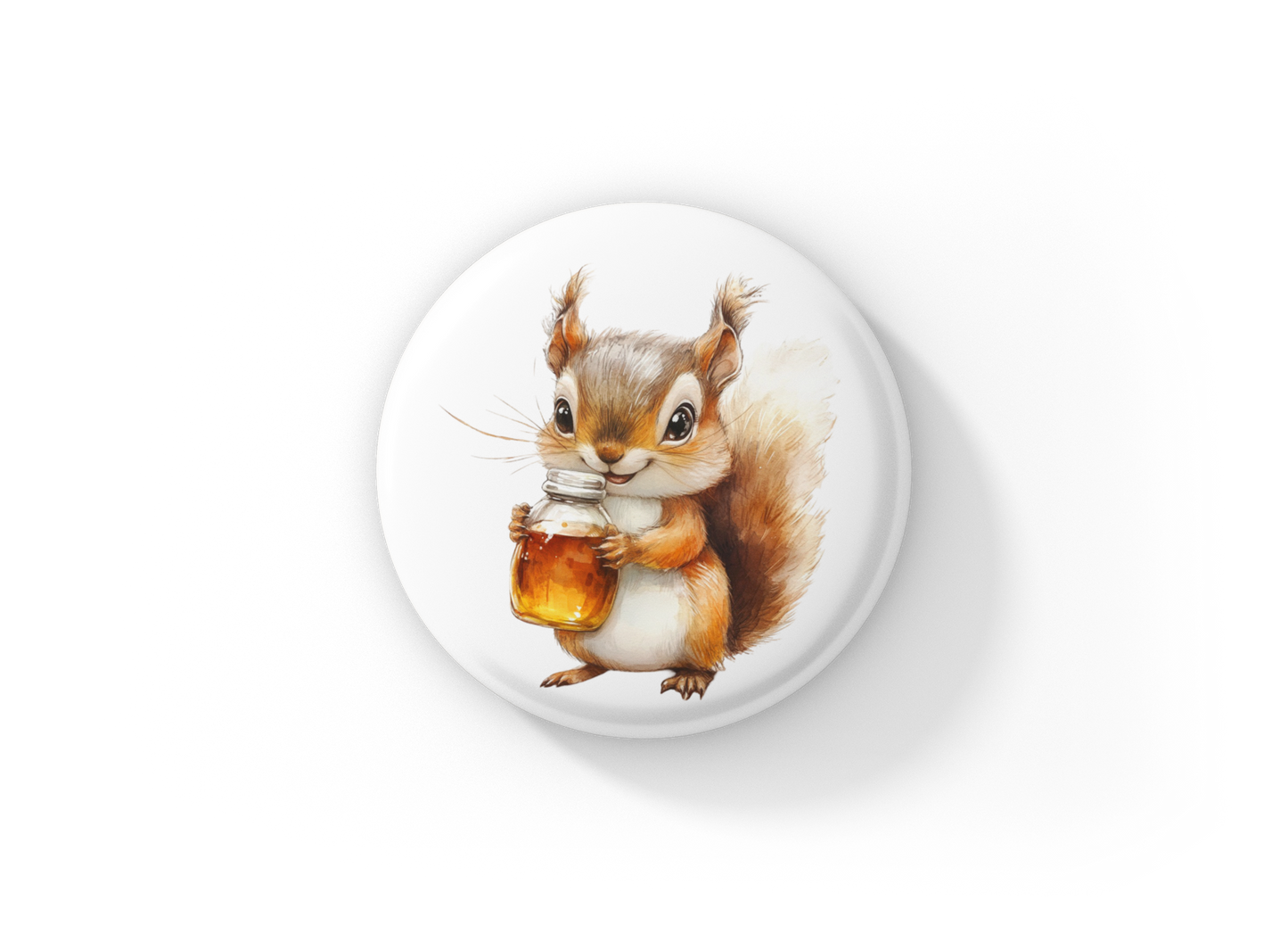 Squirrel With Maple Syrup Pin Back Button, Magnet