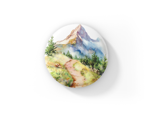 Mountain Trail Landscape Pin Back Button, Magnet