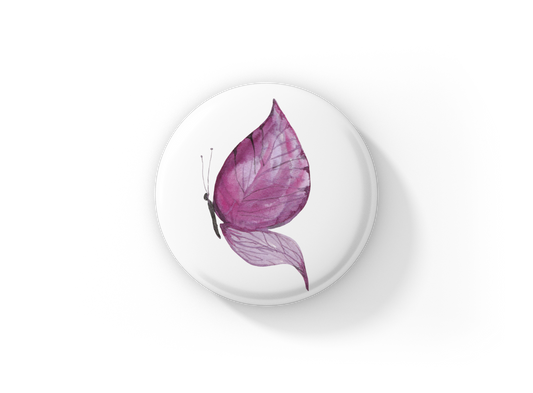 Purple Butterfly Pin Back Button, Magnet, Keychain