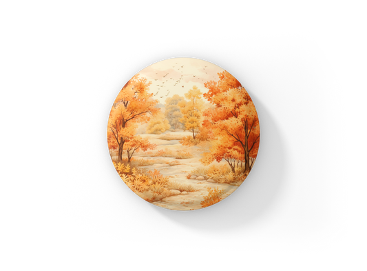 Country Fall Landscape 3 Pin Back Button, Magnet