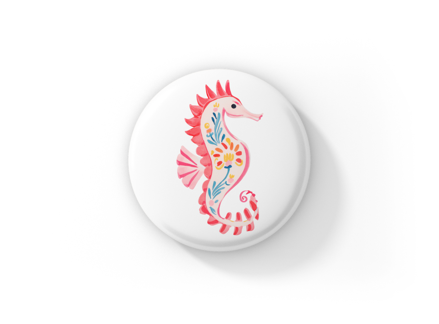 Pink Seahorse 2 Pin Back Button, Magnet