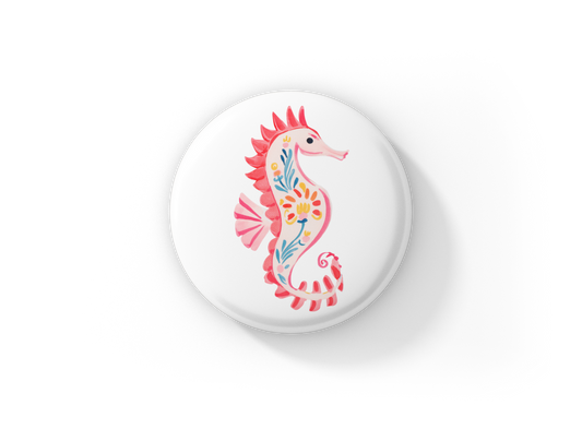 Pink Seahorse 2 Pin Back Button, Magnet