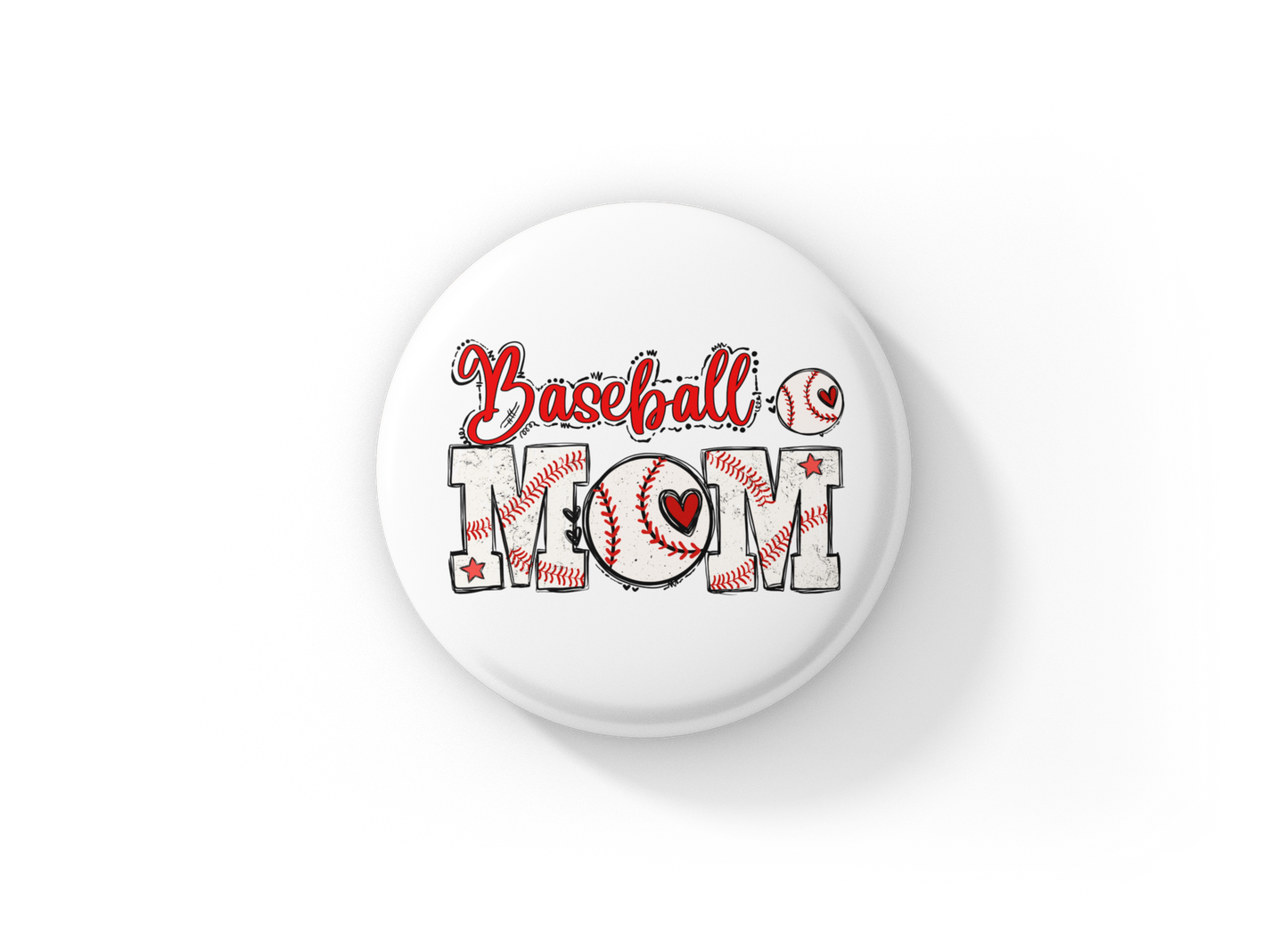 Baseball Mom 2 Pin Back Button, Magnet
