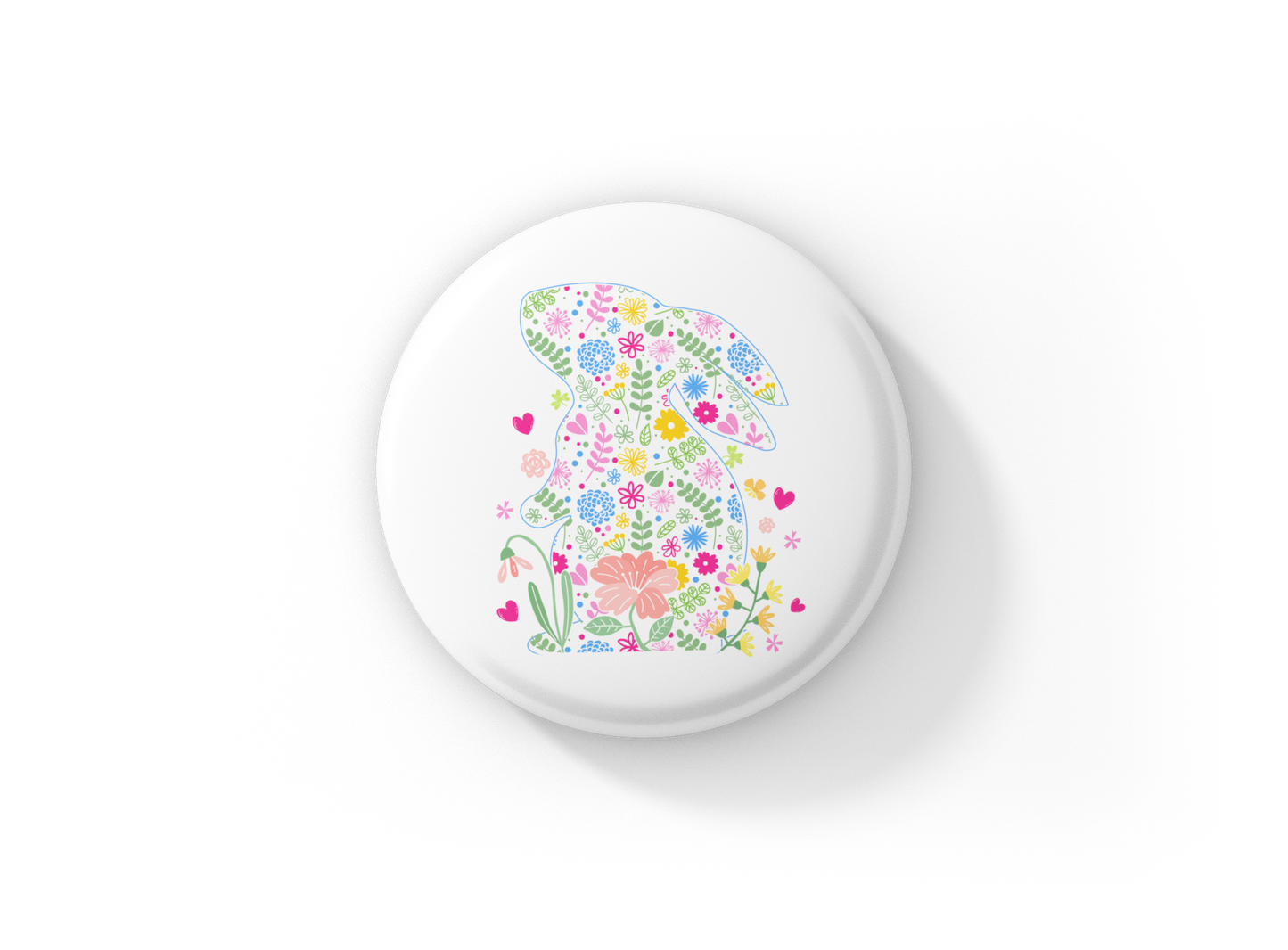Floral Bunny Pin Back Button, Magnet