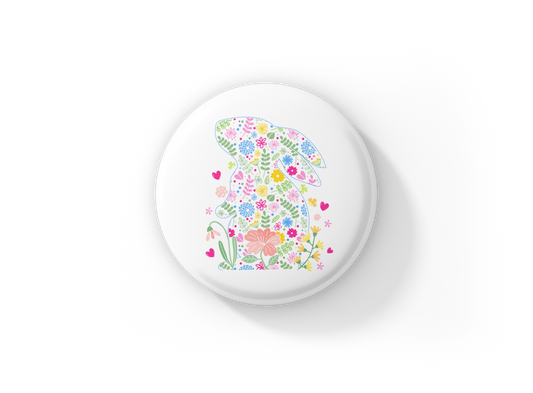 Floral Bunny Pin Back Button, Magnet