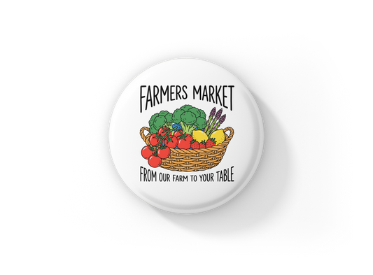 Farmers Market Pin Back Button, Magnet