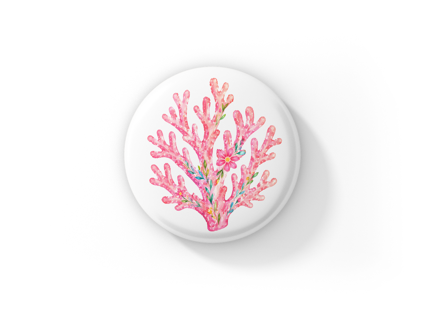 Pink Coral Pin Back Button, Magnet