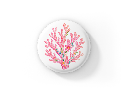 Pink Coral Pin Back Button, Magnet