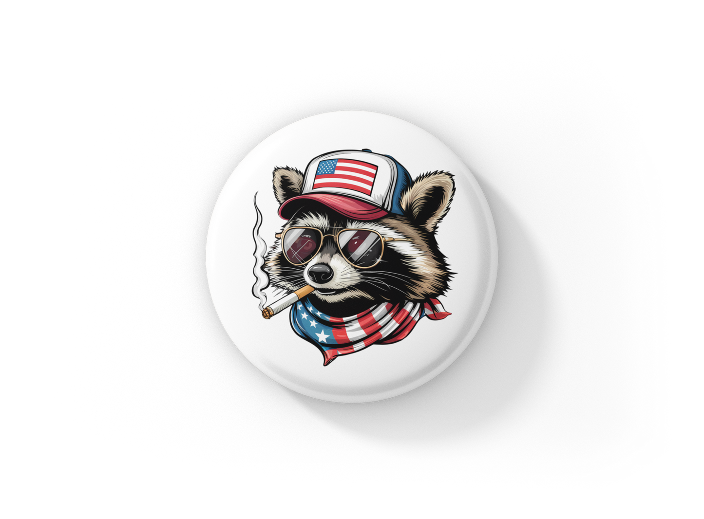 Smoking America Raccoon Pin Back Button, Magnet