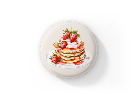 Pancakes With Strawberries Pin Back Button, Magnet