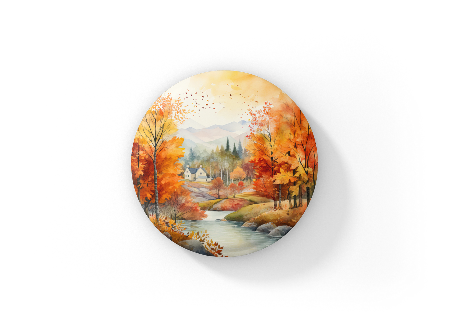 Autumn Landscape Pin Back Button, Magnet, Keychain