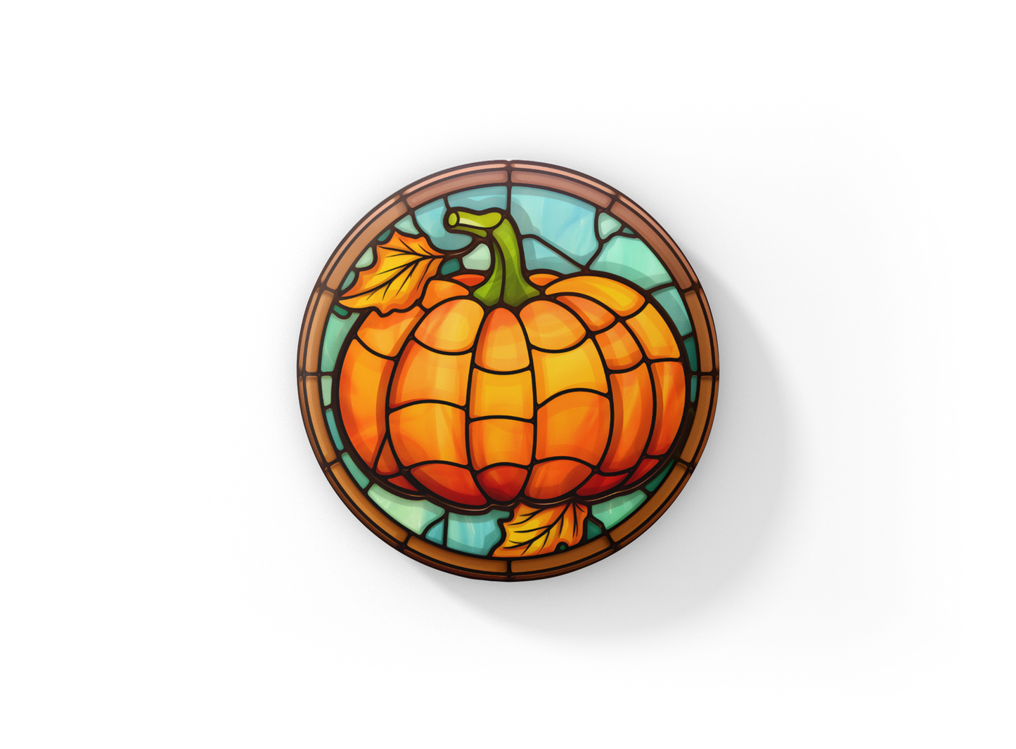 Stained Glass Pumpkin Pin Back Button, Magnet, Keychain