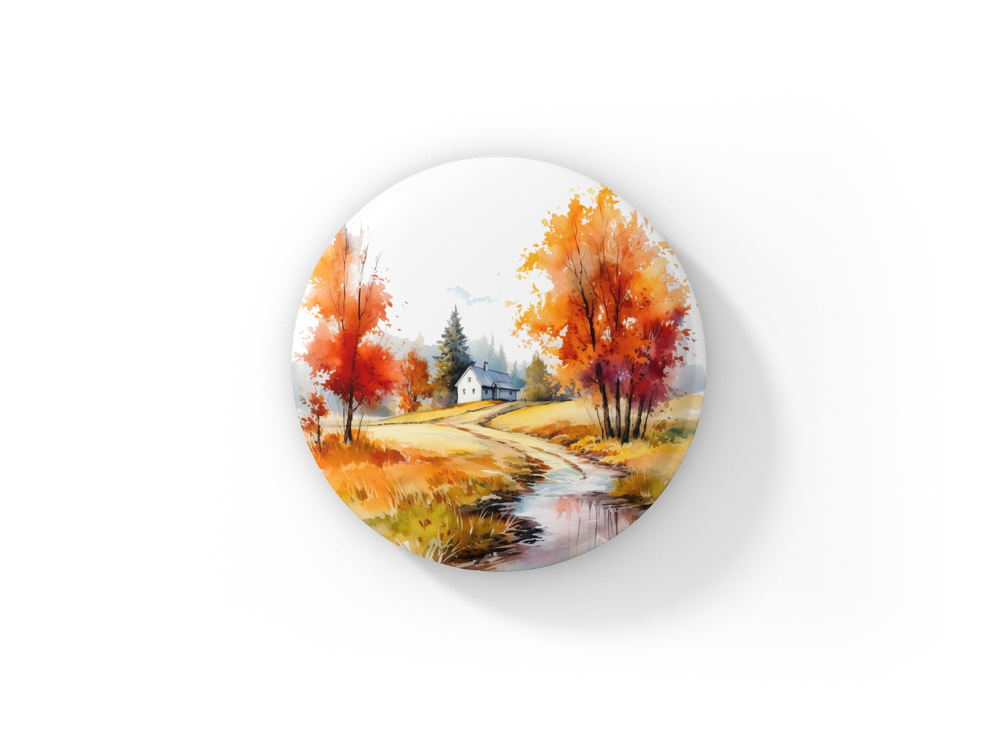 Fall Landscape Pin Back Button, Magnet, Keychain