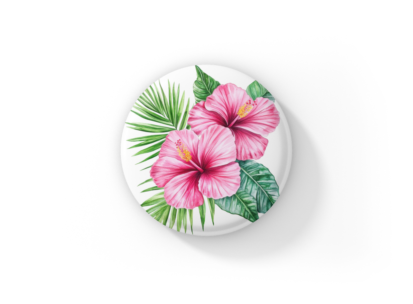 Pink Hibiscus Flower Pin Back Button, Magnet
