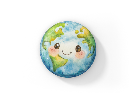 Happy Earth Pin Back Button, Magnet