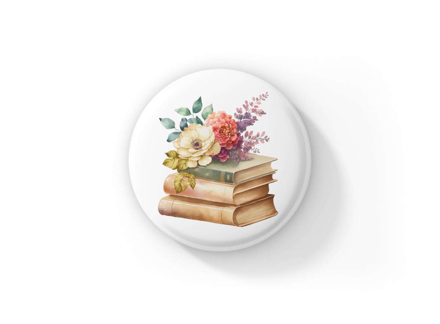 Floral Books 10 Pin Back Button, Magnet, Keychain