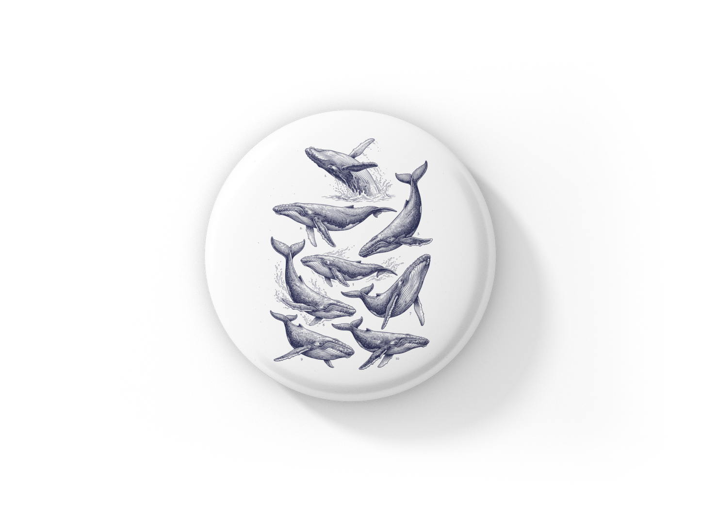 Whales Pin Back Button, Magnet