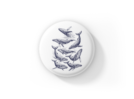Whales Pin Back Button, Magnet