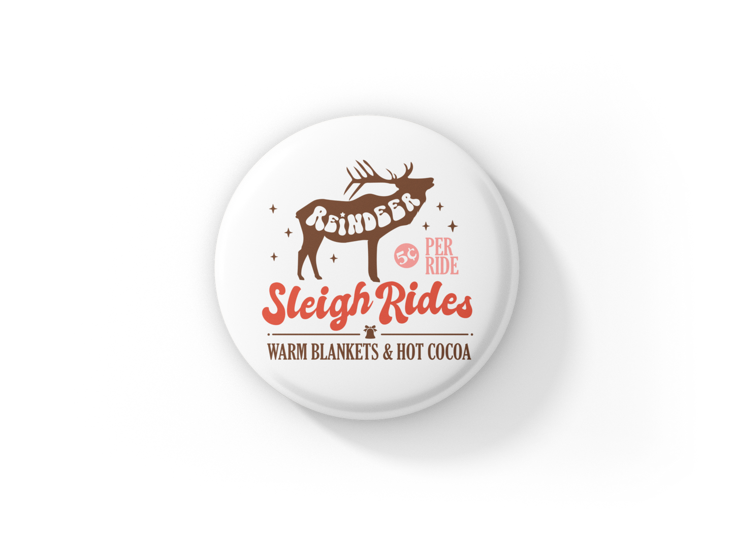 Reindeer Sleigh Rides Pin Back Button, Magnet