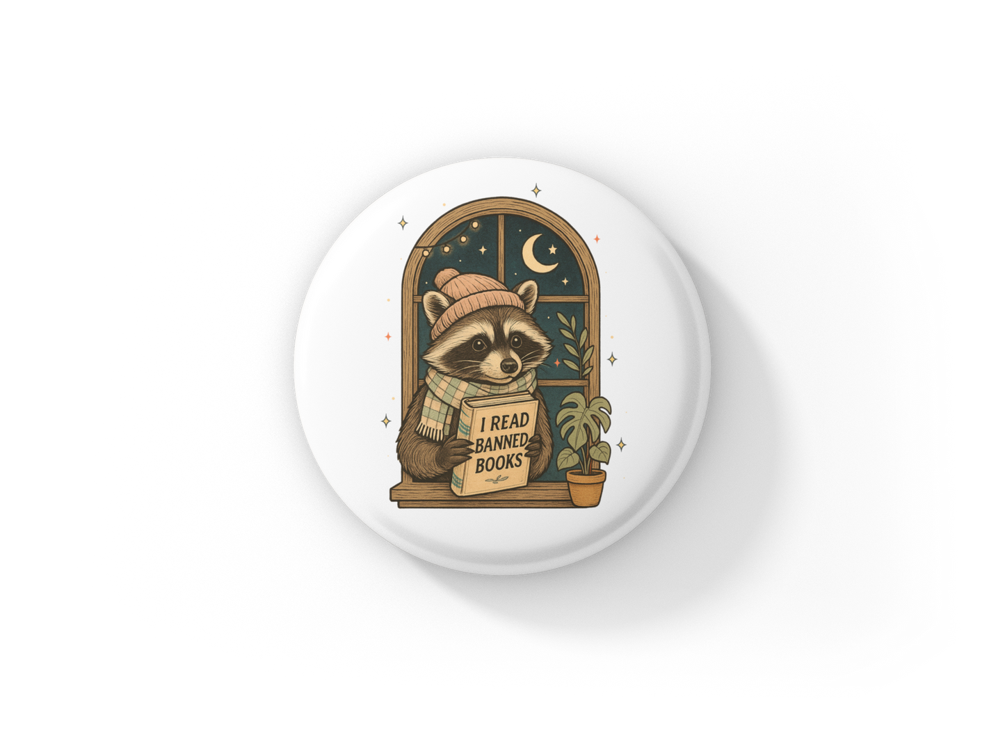 I Read Banned Books Raccoon Pin Back Button, Magnet
