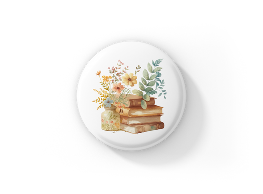 Floral Books Pin Back Button