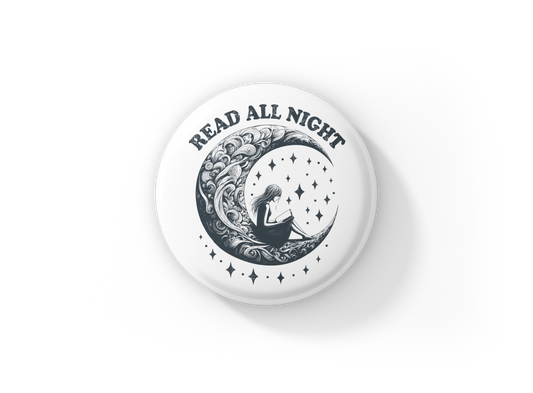 Read All Night Moon Pin Back Button, Magnet