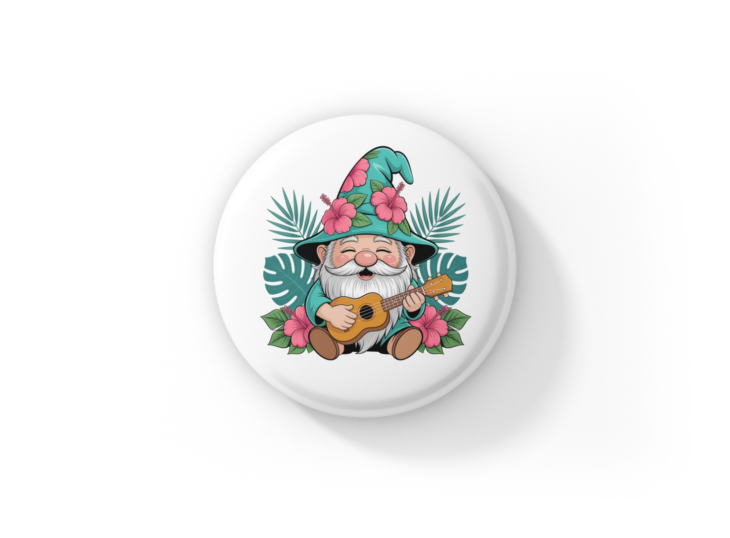 Tropical Beach Gnome Pin Back Button, Magnet