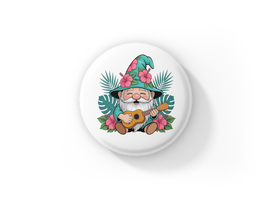 Tropical Beach Gnome Pin Back Button, Magnet