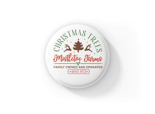 Christmas Trees Mistletoe Farms Pin Pin Back Button, Magnet
