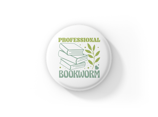 Professional Bookworm Pin Back Button, Magnet