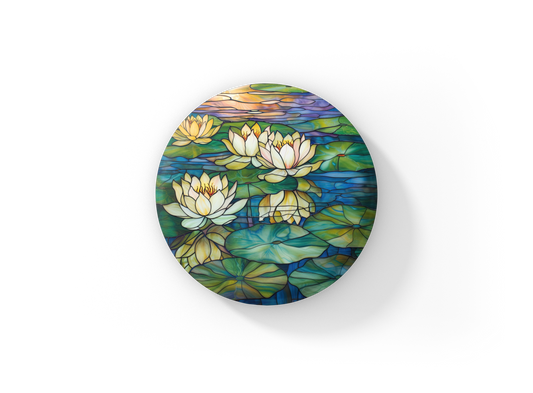 Water Lily 1 Stained Glass Pin Back Button, Magnet