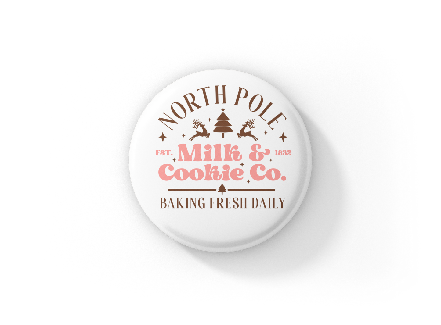 North Pole Milk & Cookie Co Pin Back Button, Magnet