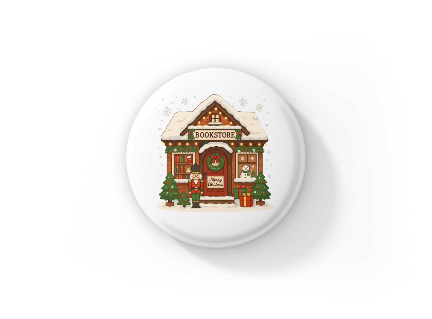 Christmas Book Store Pin Pin Back Button, Magnet