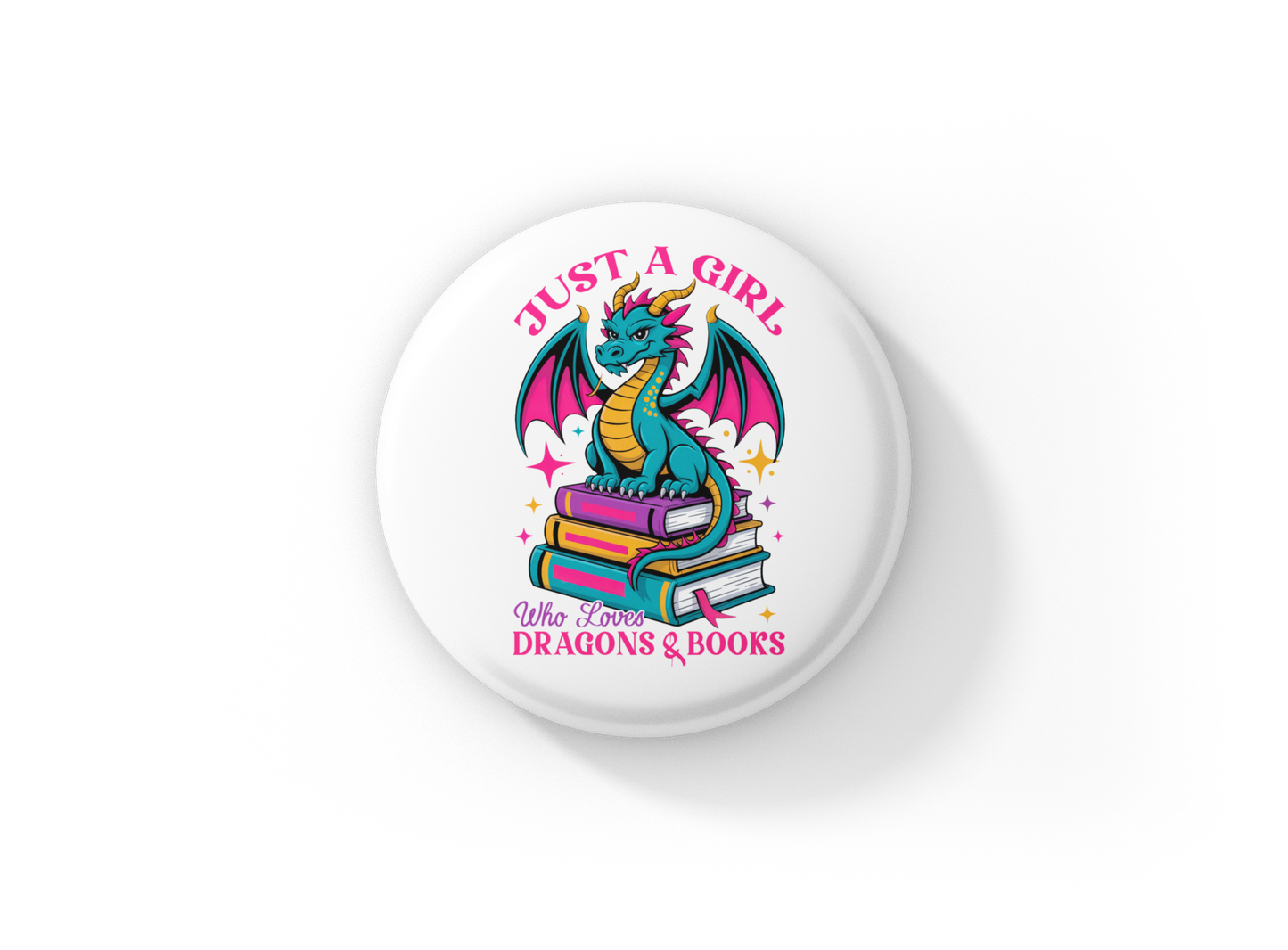 Just a Girl Who Loves Dragons & Books Pin Back Button, Magnet