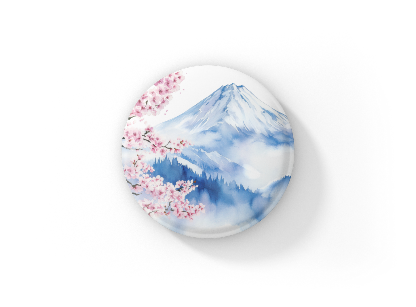 Cherry Blossom Mountain Pin Back Button, Magnet