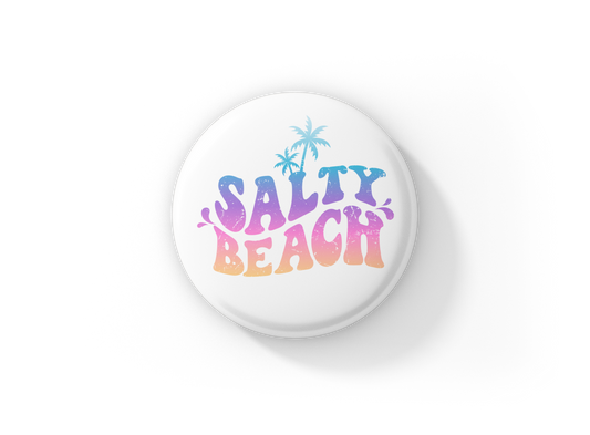 Salty Beach Pin Back Button, Magnet