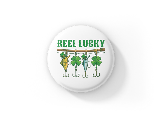 Reel Lucky Pin Back Button, Magnet