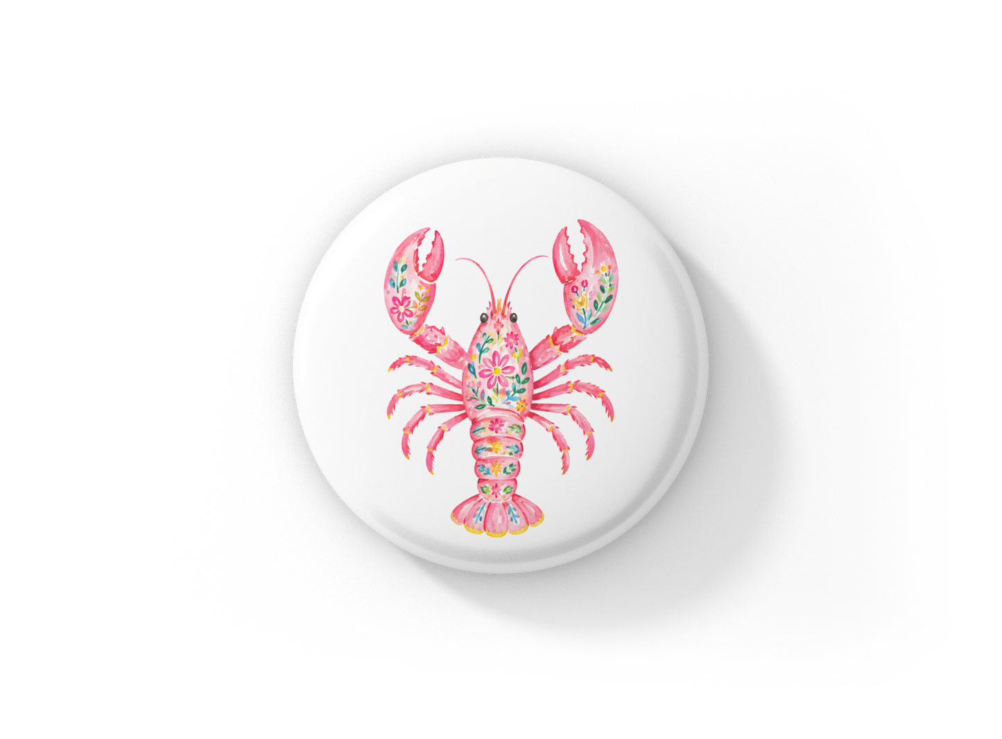Pink Lobster Pin Back Button, Magnet