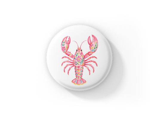 Pink Lobster Pin Back Button, Magnet