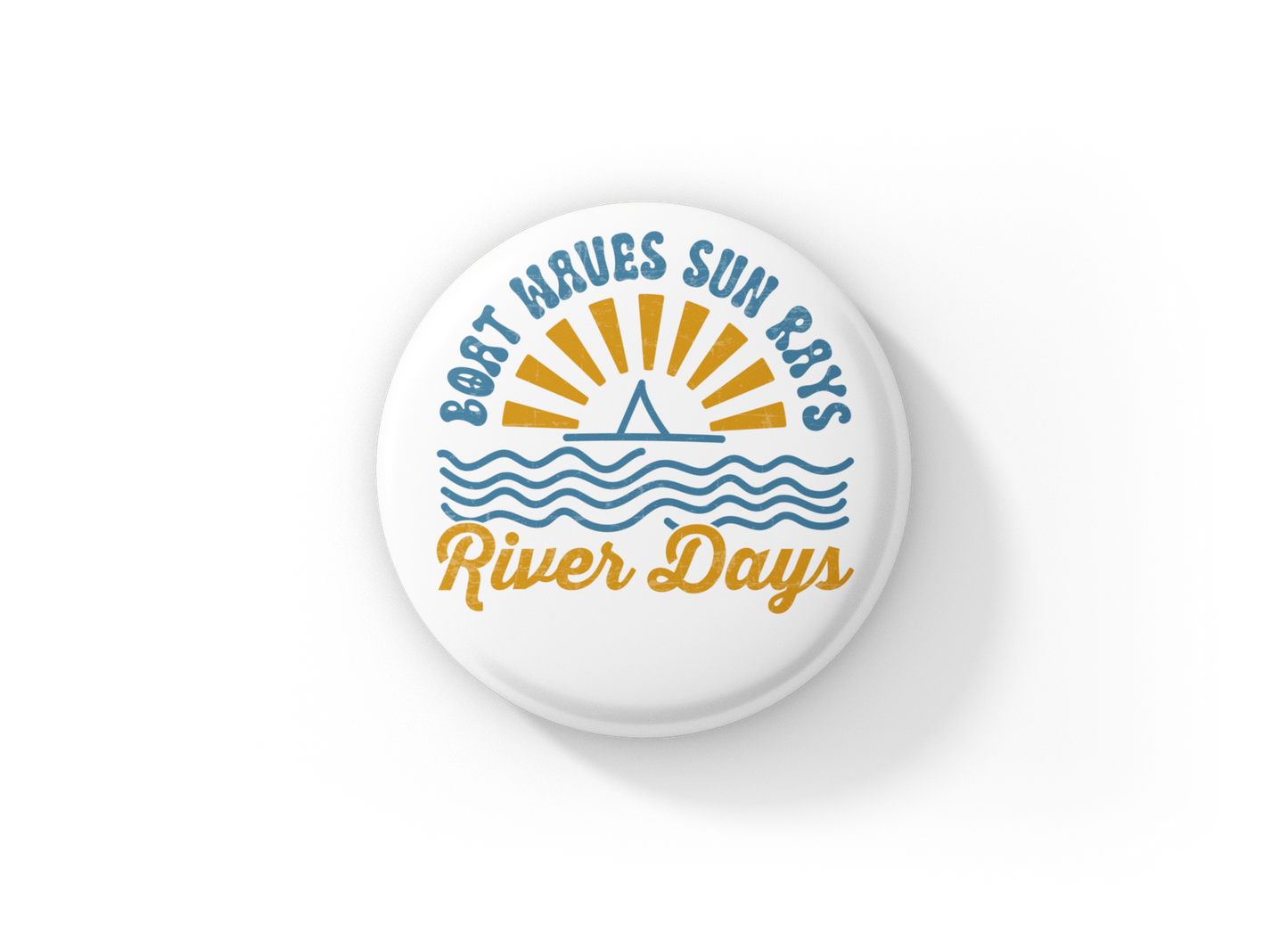 Boat Waves Sun Rays River Days Pin Back Button, Magnet