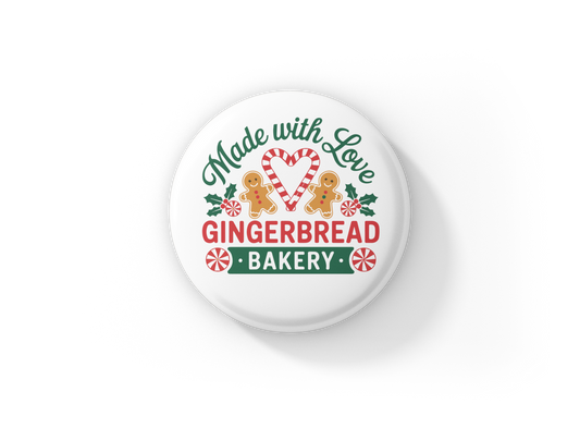 Made With Love Gingerbread Bakery Pin Back Button, Magnet