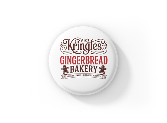 Kringles Gingerbread Bakery Pin Back Button, Magnet